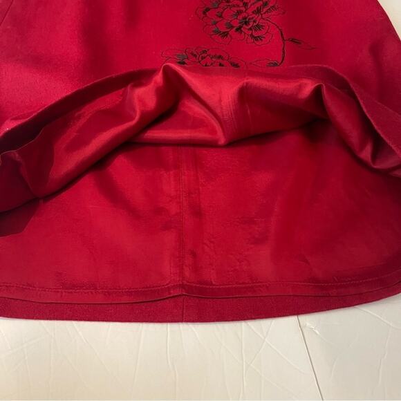 LOFT Red With Black Embroidered Floral Wool Blend CottageCore Skirt NWOT Size 4P - Picture 7 of 11